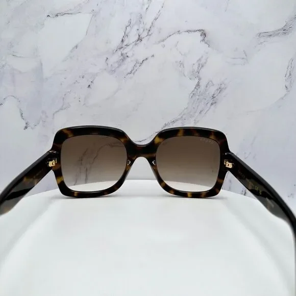 New GUCCI Sunglasses Brown Black Tortoise Square Women's Gold GG Logo Oversized - Picture 11 of 16